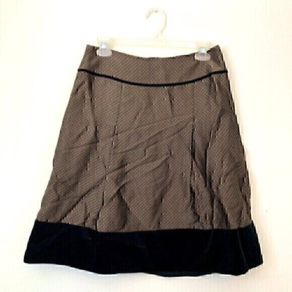 ANN TAYLOR Gold Tan ish Black Jacquard SILK Blend Velvet Velour A-Line Skirt 4 - Picture 1 of 6